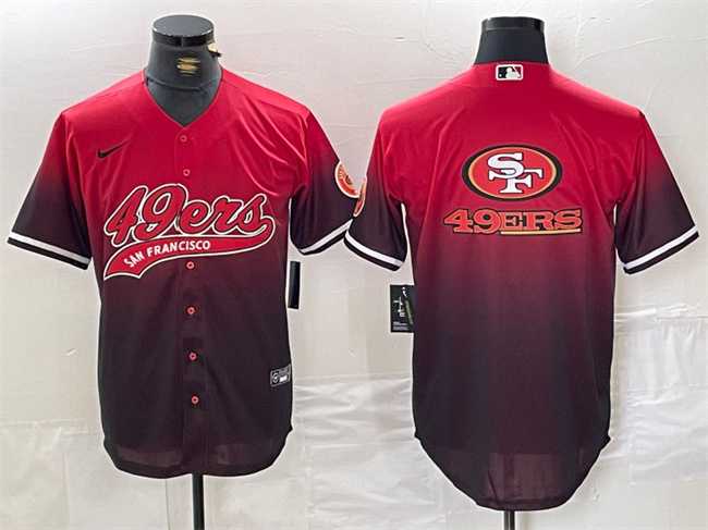 Men%27s San Francisco 49ers Team Big Logo Red Black With Patch Cool Base Stitched Baseball Jersey